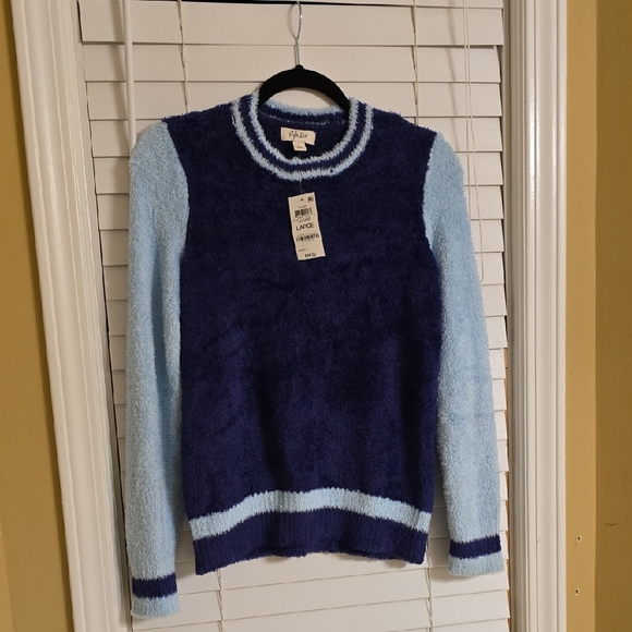 Style & Co Blue Crew Neck Sweater with Sporty Accents - Picture 1 of 13